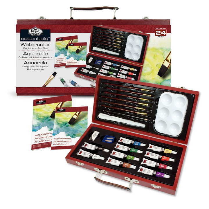Kovček / Set akvarelnih barv v leseni škatlici for Beginners 