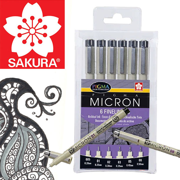 Set flomastrov za tehnično risanje SAKURA Pigma Micron / 6 delni