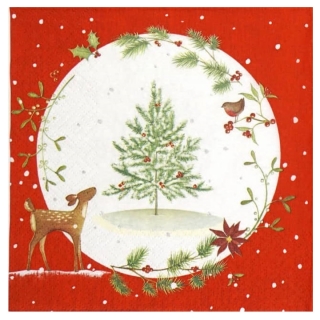 Serviete za decoupage Fawn with Christmas Tree - 1 kos