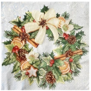 Serviete za decoupage Painted Christmas Wreath - 1 kos