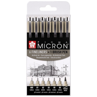 Set tehničnih pisal SAKURA Pigma Micron   brush pen / 7-delni