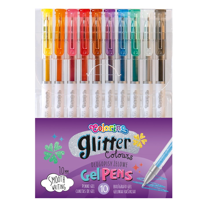 Komplet 10 gel pisal Colorino z bleščicami