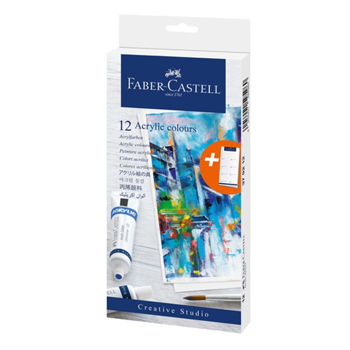 Komplet akrilnih barv v tubi Faber-Castell - 12 kosov
