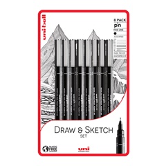 Komplet markerjev UNI PIN fineliner Draw and Sketch 8 kosov