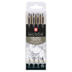 Komplet tehničnih pisal Sakura Pigma Micron 3 fineliners a brush pen | sivi odtenki