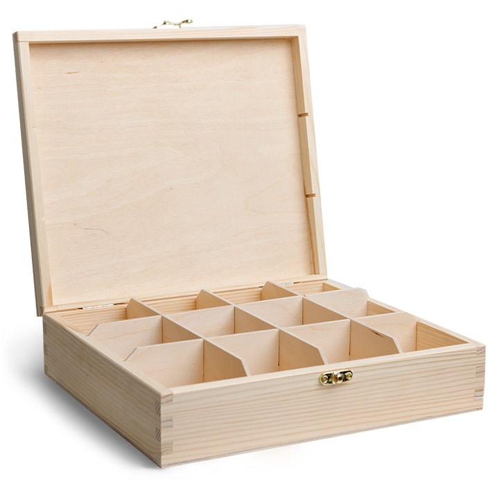 Lesena škatla za čaj - 12 pregrad