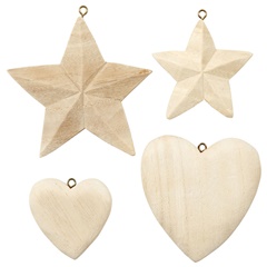 Lesene dekoracije - srca in zvezde - 4 kosi