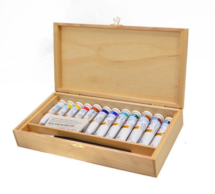 Set oljnih barv Ladoga v leseni škatli - 12x18ml
